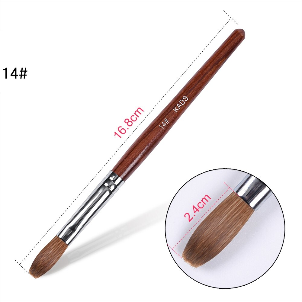 1 st kolinsky sable akryl borste uv gel carving pen pensel flytande pulver diy nagelteckning platt rund röd trä nagelkonst pensel: Borste krusad 14