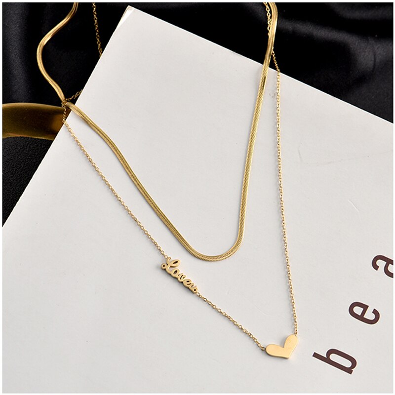 Collane a catena a forma di cuore a doppio strato in acciaio inossidabile 316L di moda per le donne parole amano i regali alla moda dei gioielli del partito del Choker