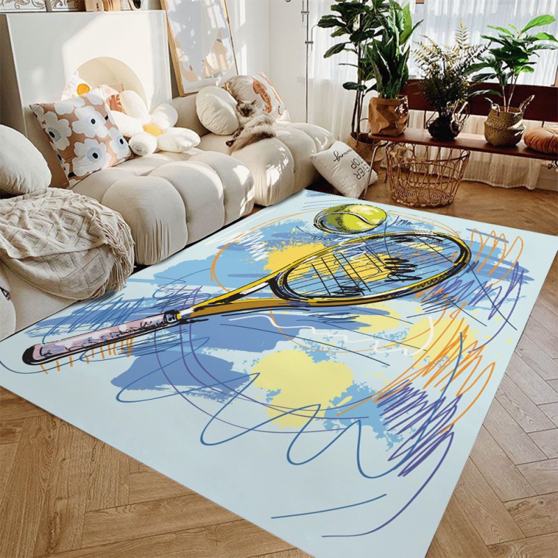 Tapis de sport non ald ball imprimé, football, basket-ball, zone, lavable, entrée, portières, chambre, salon, cuisine, polymères: 122x183cm / Bleu marine