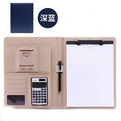 Multifunctional Padfolio Business Zippered Padfolio Folder Document Case Organizer Leather A4 PU Portfolio Memo Pad: Plum