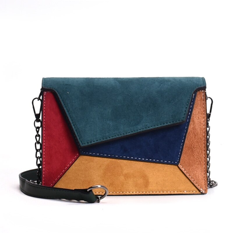 SMOOZA Retro Matte Patchwork Crossbody Bags for Women Small Flap Bags Chain Strap Shoulder Bag Ladies Criss-cross Bag: Green