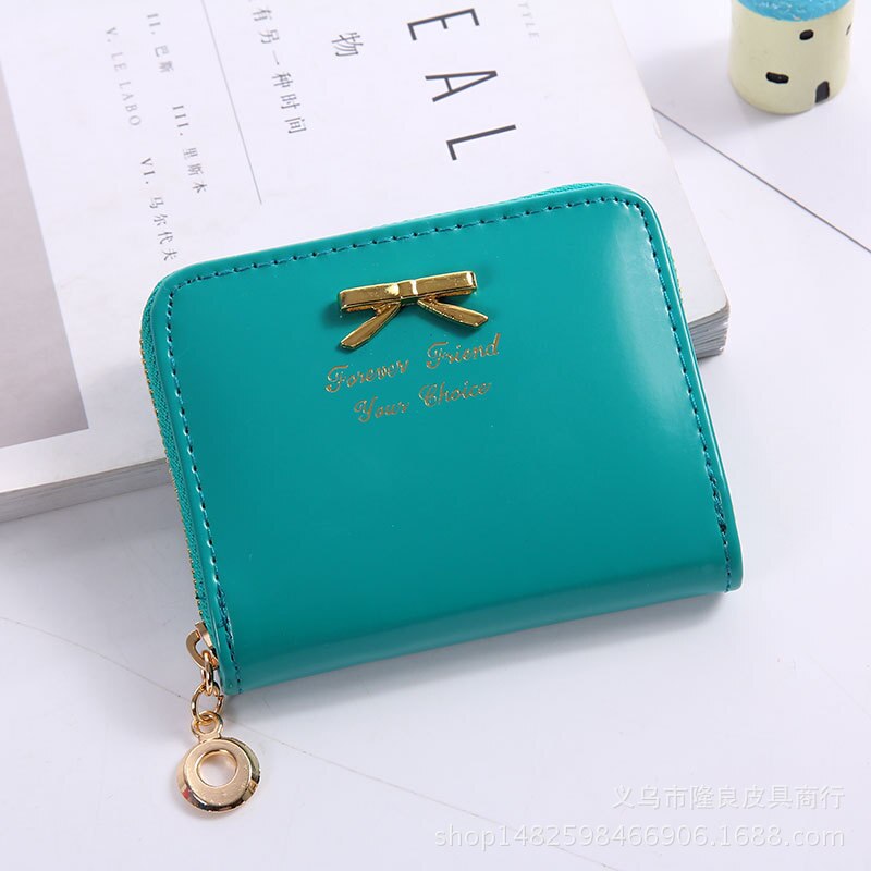 Valink Brand Wallet Women Bowknot Small Purse PU Leather Wallet Female Zipper Coin Purse Wallet Carteras Mujer: Green