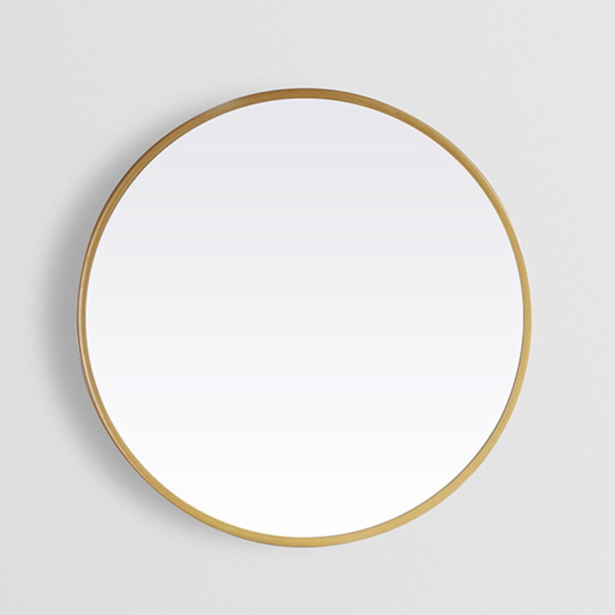 Nordic round wash hand bathroom mirror bathroom mirror wall-mounted with shelf comb makeup HD simple home: Gold / 40cm