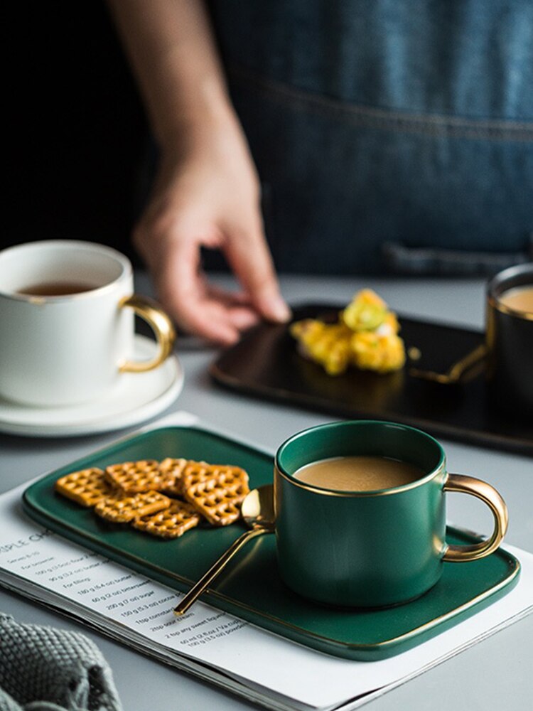 Coffee cup saucer with spoon luxury Phnom Penh ceramic cup and saucer breakfast, afternoon tea cup and saucer tray box set