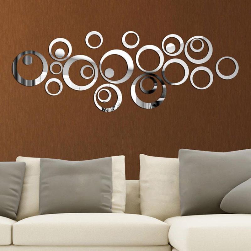 24 Stks/set 3D Diy Cirkels Muursticker Decoratie Spiegel Muurstickers Voor Tv Achtergrond Home Decor Acryl Decor Wall Art