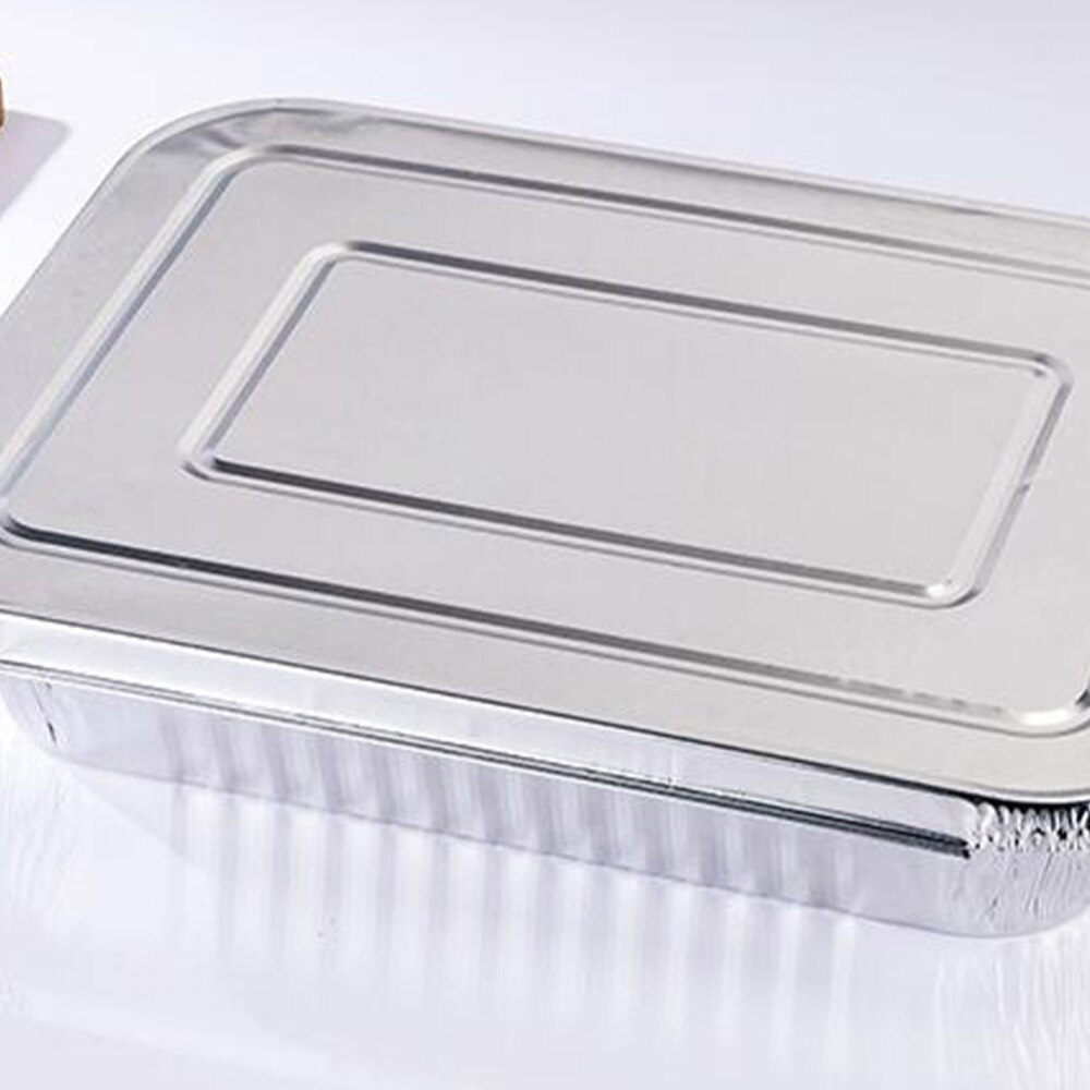 4pcs Disposable BBQ Drip Pan Aluminum Foil Tin Barbecue Pan Food Container Liner Trays Takeaway Packing Box with Cover(3500ml 3p