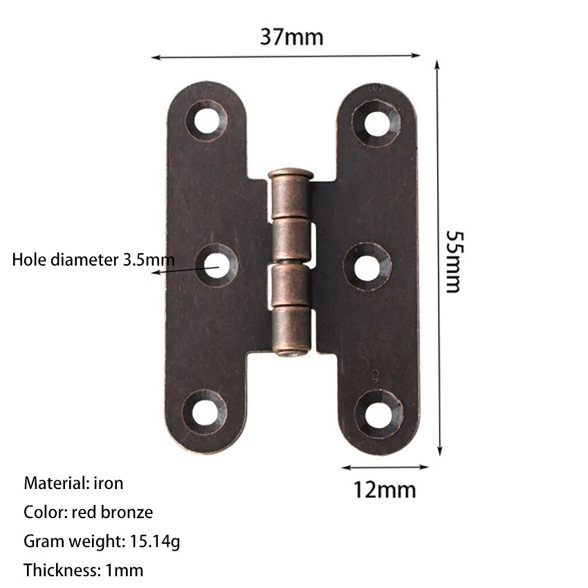 2Pcs/lot 55*35mm Antique Wooden Box Hinge Metal Furnitur H-type 6-hole Hinge Box Cabinet Jewelry Box Invisible Hinge Hardware: Red bronze