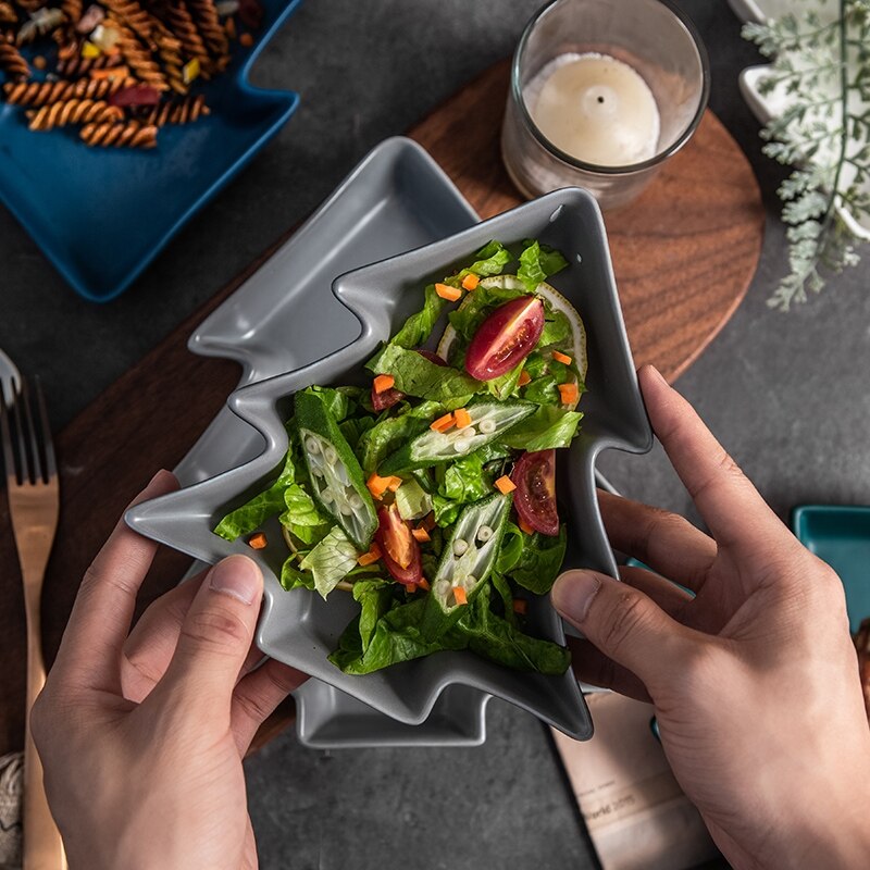 Christmas Tree Plate Ceramic Tableware Profiled Matte Breakfast Fruit Salad Dessert Western Plate Restaurant Kitchen Tableware