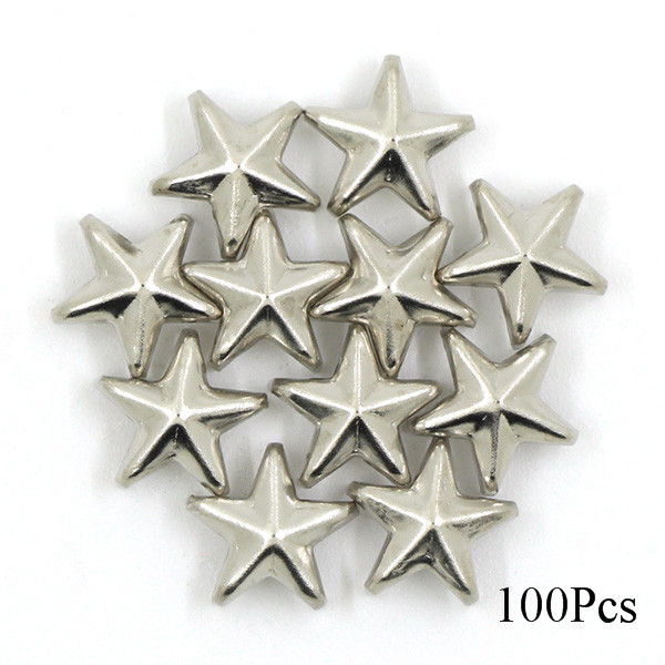 100Pcs Star Vorm Klinknagels Sliver Metalen 5 Klauwen Studs Ambachten Diy Voor Lederen 10 Mm Studs En Spikes Voor kleding Punk Accessoires: Sliver