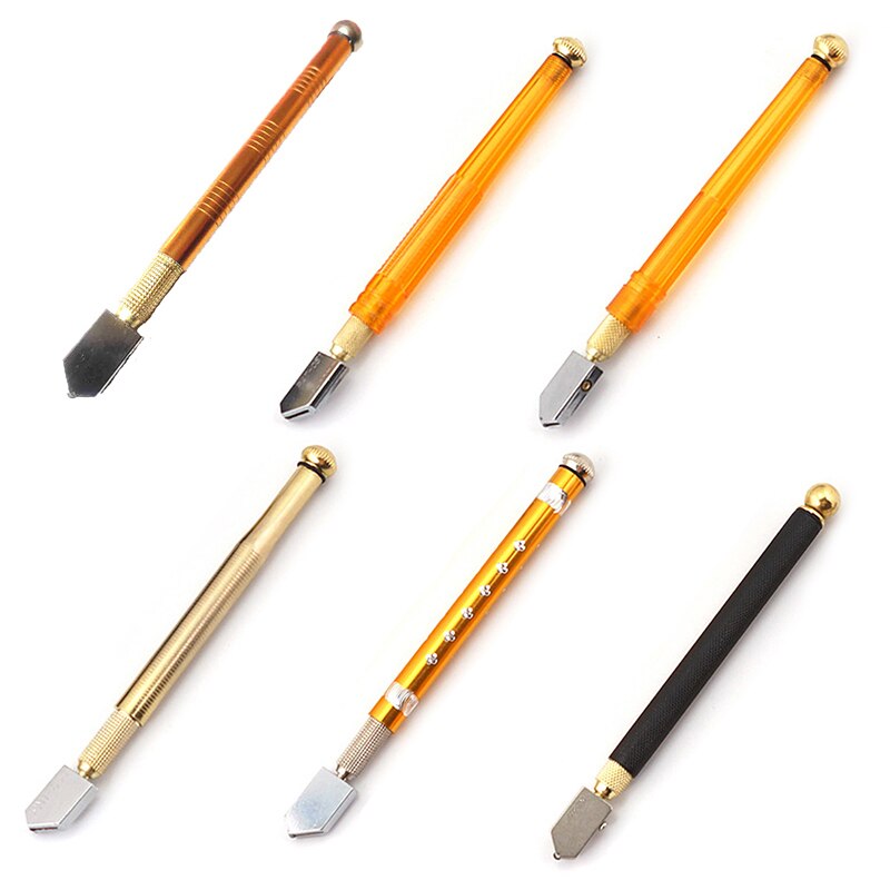 Glasskärare penna stil olja mata legering spets skärverktyg diamant skärhuvud, stål blad skärverktyg halkfritt metallhandtag