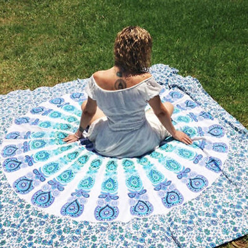 Nueva Toalla de playa redonda plegable, colgante de pared de secado rápido, manta Mandala pícnic al aire libre, alfombra de pavo real, Alfombra de acampar, toallas de natación