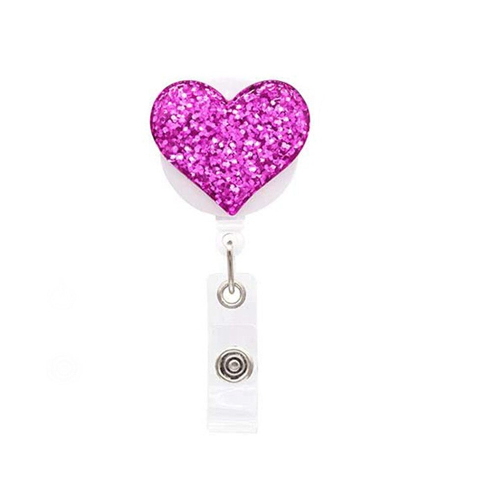 1pc Love Heart Glitter Sequins Badge Reel Retractable Badge Holder Nurse Doctor ID Card Holder Pull Key Chain Office Supplies: purple
