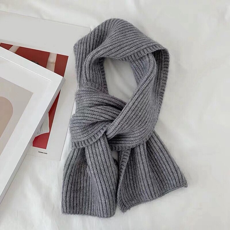 Scarf Female Winter Solid Color Short Wool Knitting Student Autumn and Winter Japanese Soft Collar All-Match