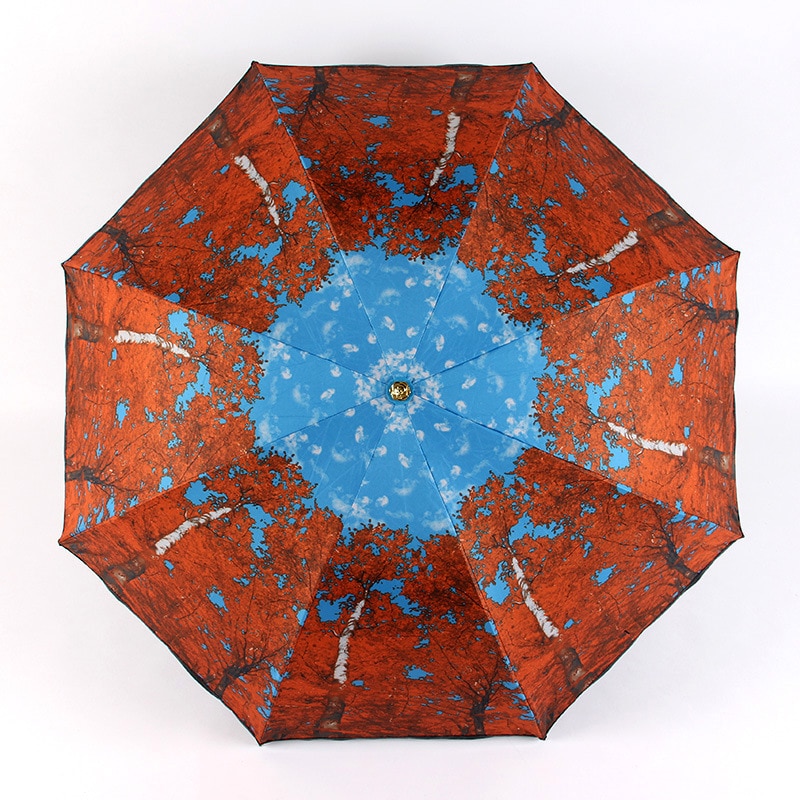 Mænds paraply damer 8k folde paraply oliemaleri ahorn blad paraply vinyl parasol tre gange bærbar