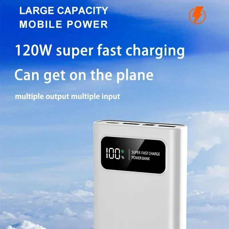 120W Super Fast Charging Power Bank With LED Digital Display 200000mAh Large Capacity External Battery Portable For phones