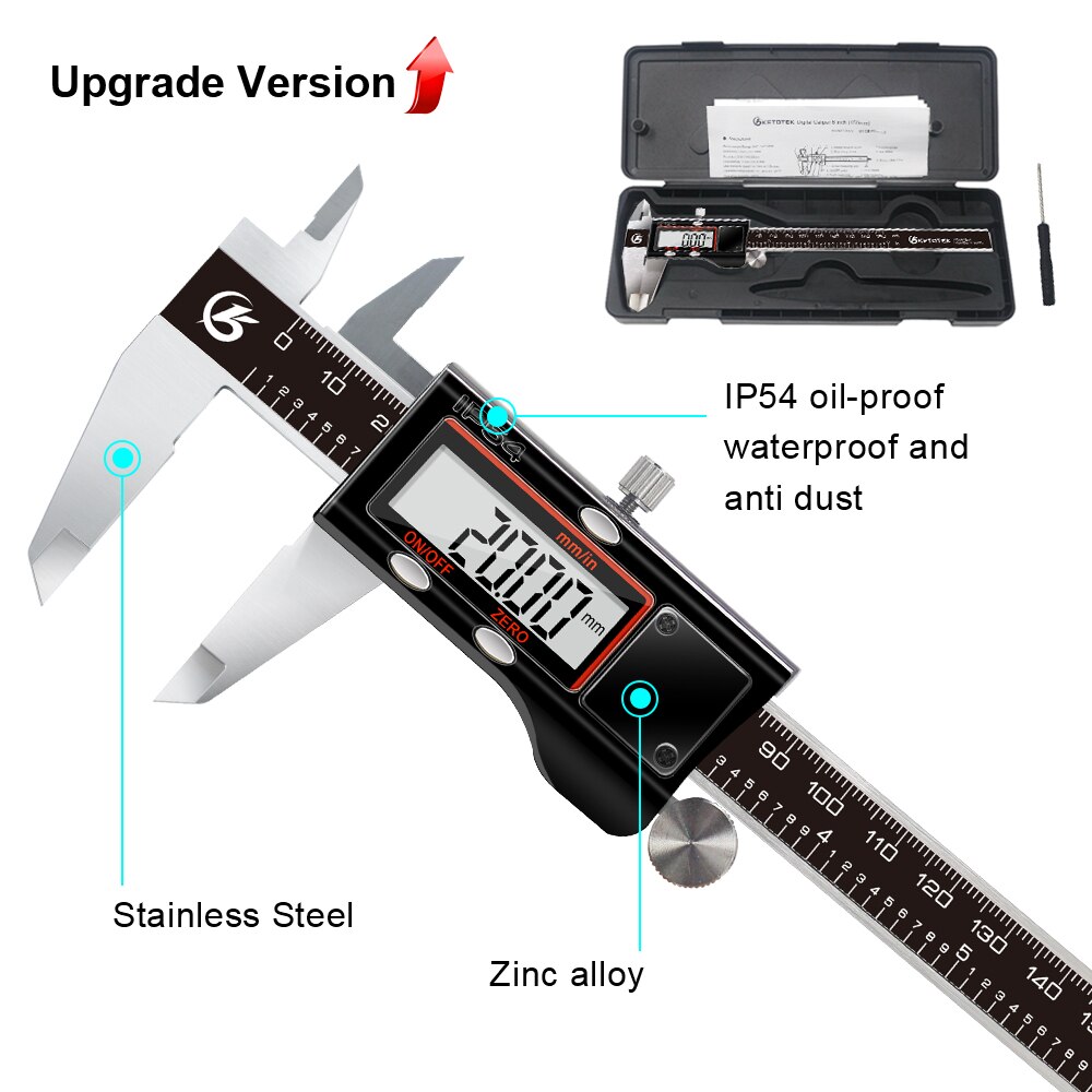 Stainless Steel Electronic Digital Vernier Caliper 6Inch 0-150mm Metal Micrometer Measuring Tool Digital Ruler: ip54 waterproof