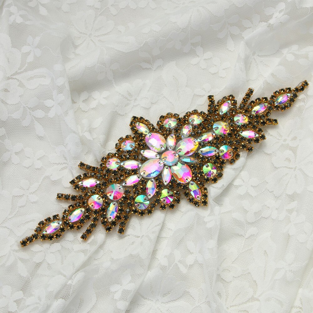 1 stk guldbryllup bælte til kvinder rhinestone beaded patch påsyning til tøj tasker sko aftenkjole applikation: Krystal applikation 7