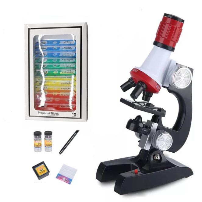 Kit de microscopio 1200X para niños y 12 Uds. De diapositivas de muestras biológicas preparadas, instrumentos de laboratorio, juguetes educativos de ciencia, para niños: Microscope Kit