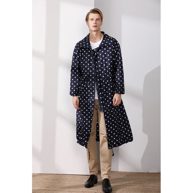 Long Raincoat Men Waterproof Windproof Outdoor Tour Rain Coat Poncho Jacket Cloak Hiking Chubasqueros Impermeables: Navy Dots / M