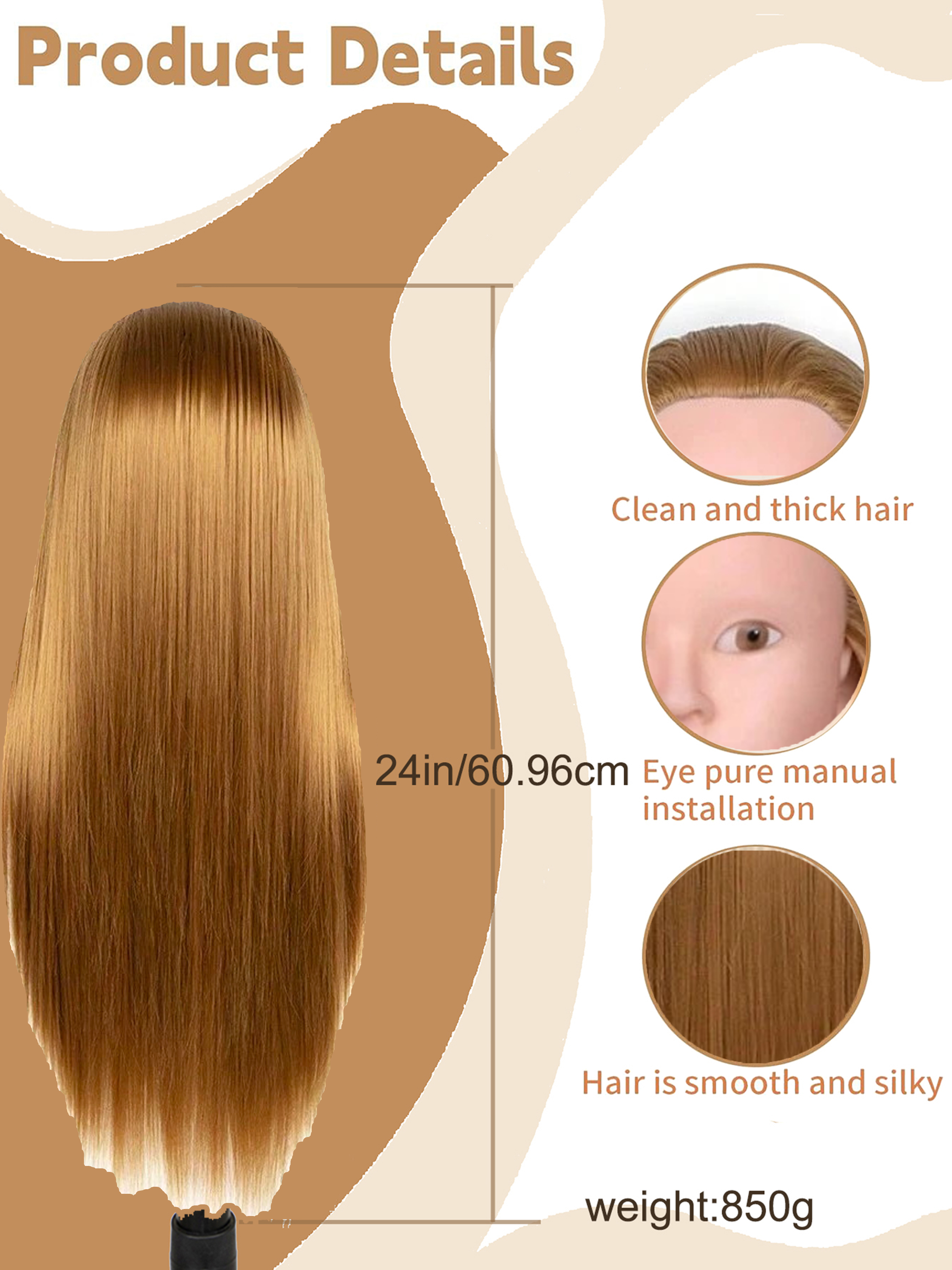 2pcs No makeup Mannequin Head Hair Styling Training Manikin Cosmetology Doll Head Synthetic Fiber Hair and stand