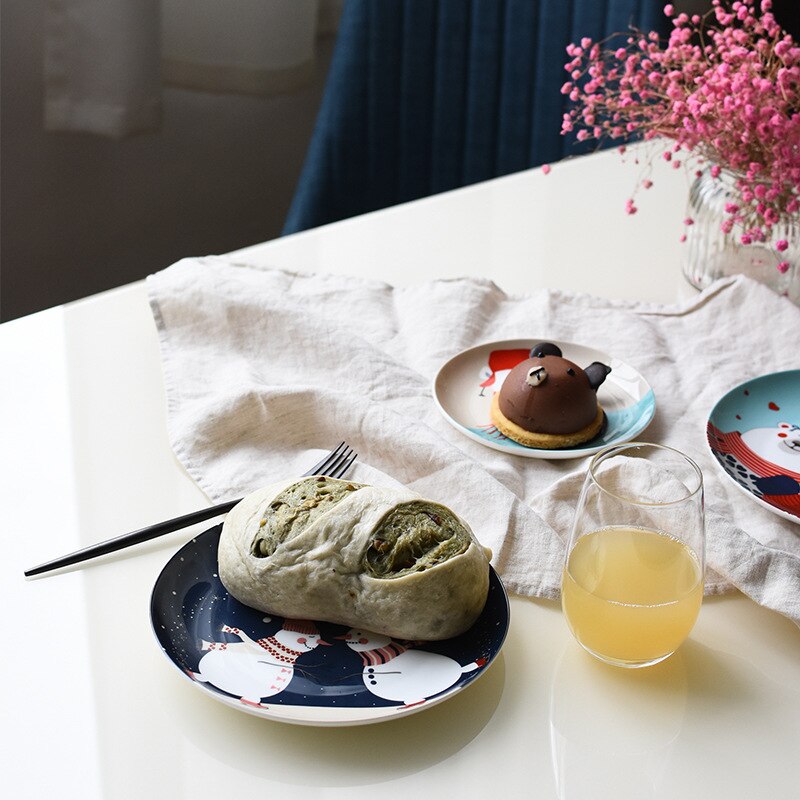 Christmas Ceramic Plate Cartoon Hand-painted Steak Dinner Plate Fruit Dish Bone China Western Dinner Plate Year