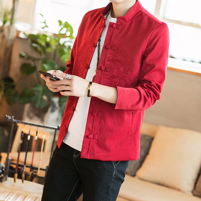 Traditional Chinese Clothing Male Cheongsam Shirt Kung Fu Shanghai Tang Clothes Loose Linen Hanfu Oriental Clothes Men TA1853