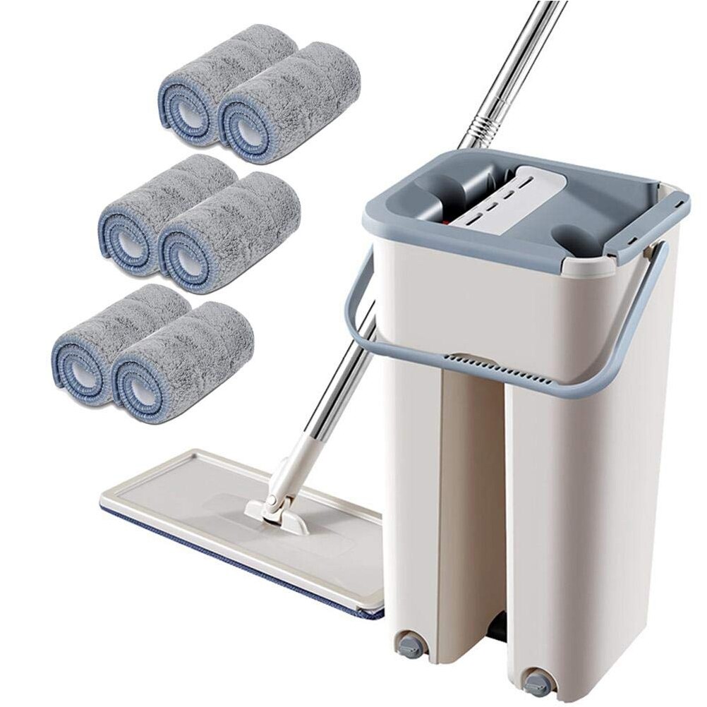 Balai serpillère magique avec tampon microfibre et seau automatique, évite le lavage manuel, pour le nettoyage des sols/parquets, utilisation facile: 6PCS cloth