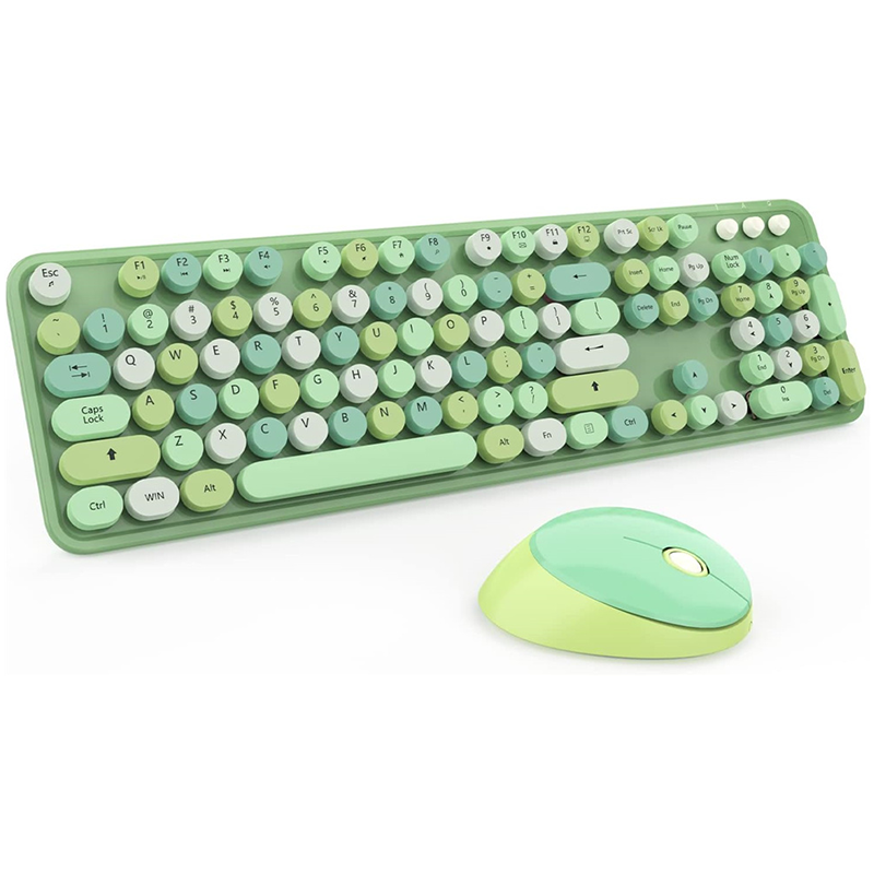 Trådløst usb-tastatur og mus med runde smakebit, ergonomisk sett med tastatur og mus i full størrelse til mac vinduer-bærbar pc