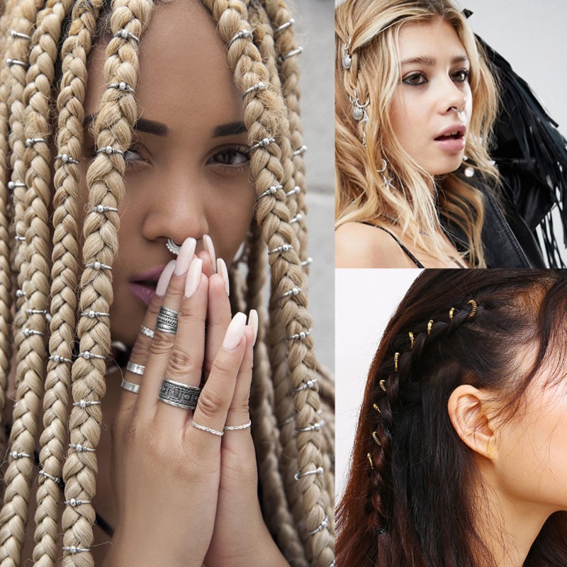 5 uds trenzas de pelo temor Dreadlock BeadsAncient oro/plateado ajustable trenzas de pelo de estrella de mar shell brazalete Clip de trenza de aro
