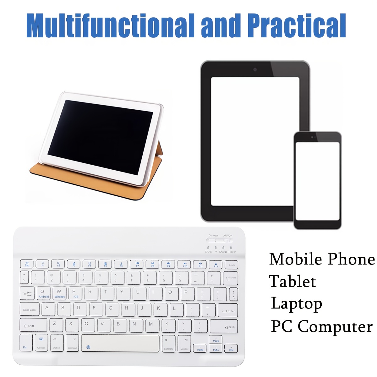 Ultra-thin Wireless Keyboard,10-inch Bluetooth-compatible Keyboard, Type-C Charging, for Tablet, PC, iOS, Android, Windows