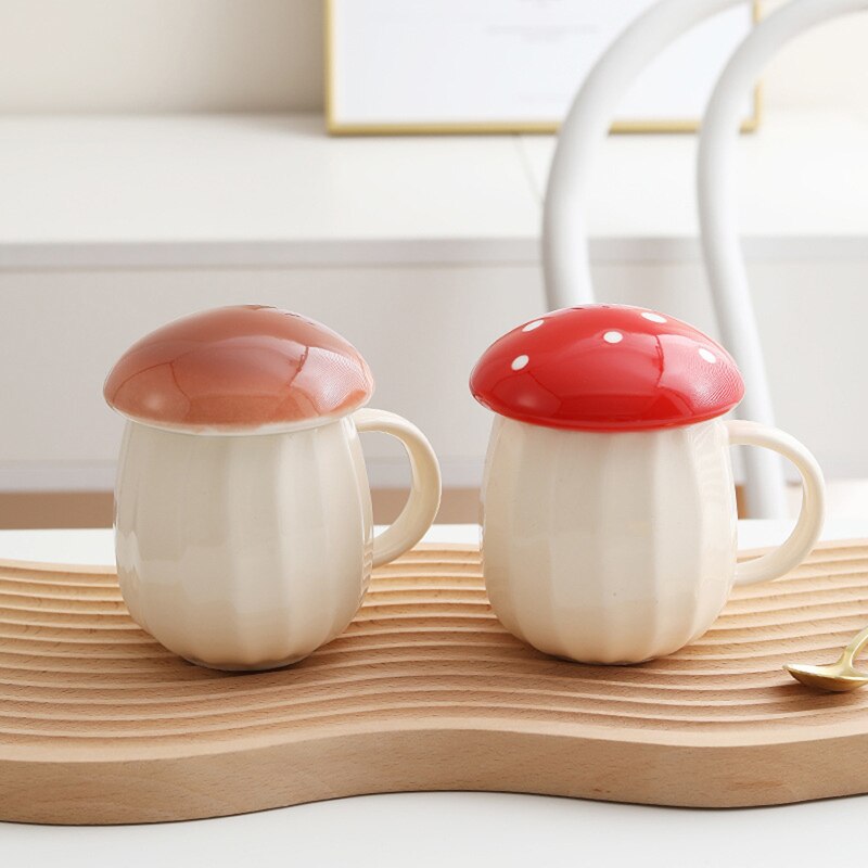 Taza de cerámica con forma de seta para mujer y Mamá, vaso de cerámica con tapa para café, leche y té, resistente al calor, de cumpleaños Ideal y