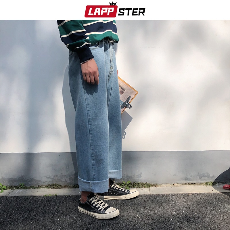 Lappster heren harajuku harem jeans broek heren streetwear hiphop denim wijde pijpen broek heren vintage losse kleurrijke broek xl