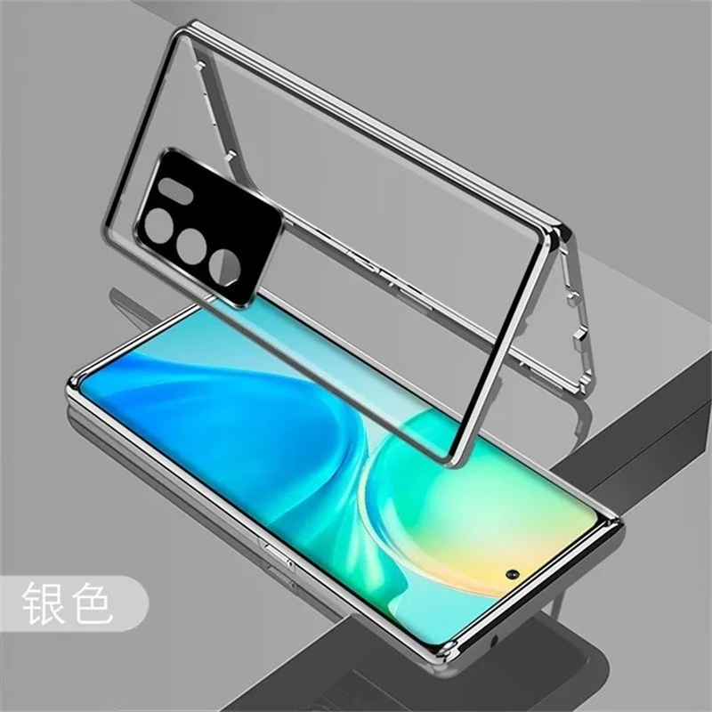 360 Volledige Hoesje Voor Oppo Reno 12 Pro 5G Hoesje Dubbelzijdig Magnetisch Glas Adsorptie Metalen Telefoonhoes Voor Reno11pro Camerabescherming: ABS / Zilver