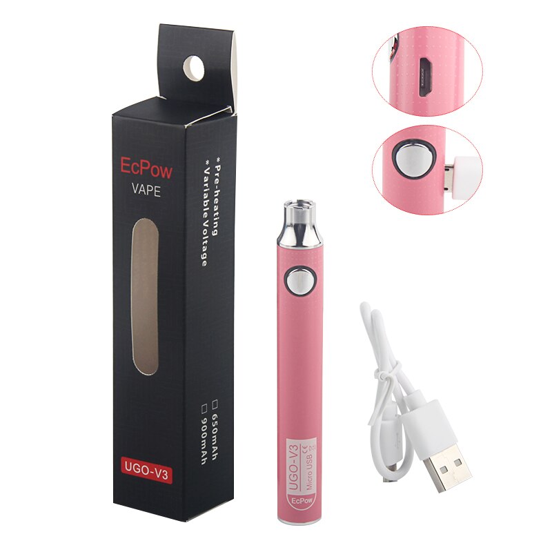 5Pcs Original UGO V3 510 Thread Battery With Micro USB Charger Preheat Variable Voltage Popular Pen For Thick Oil CBD Cartridge: Pink / 900mah