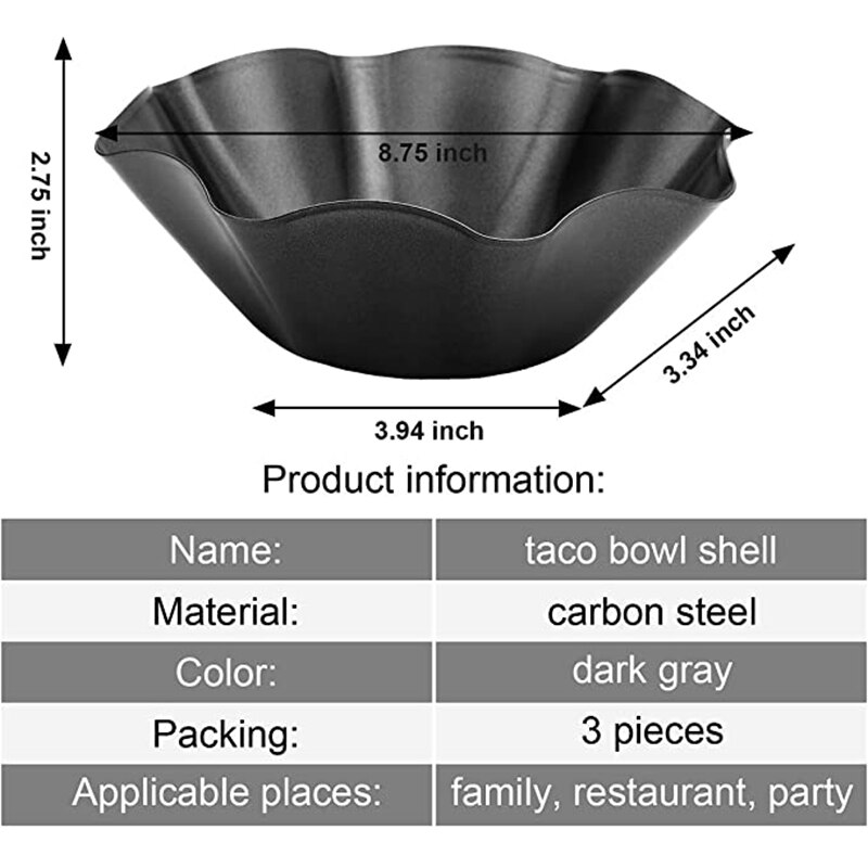 3Pcs Tortilla Maker Large-Nonstick Taco Shell Maker Salad Bowl Perfect Tortilla Pan
