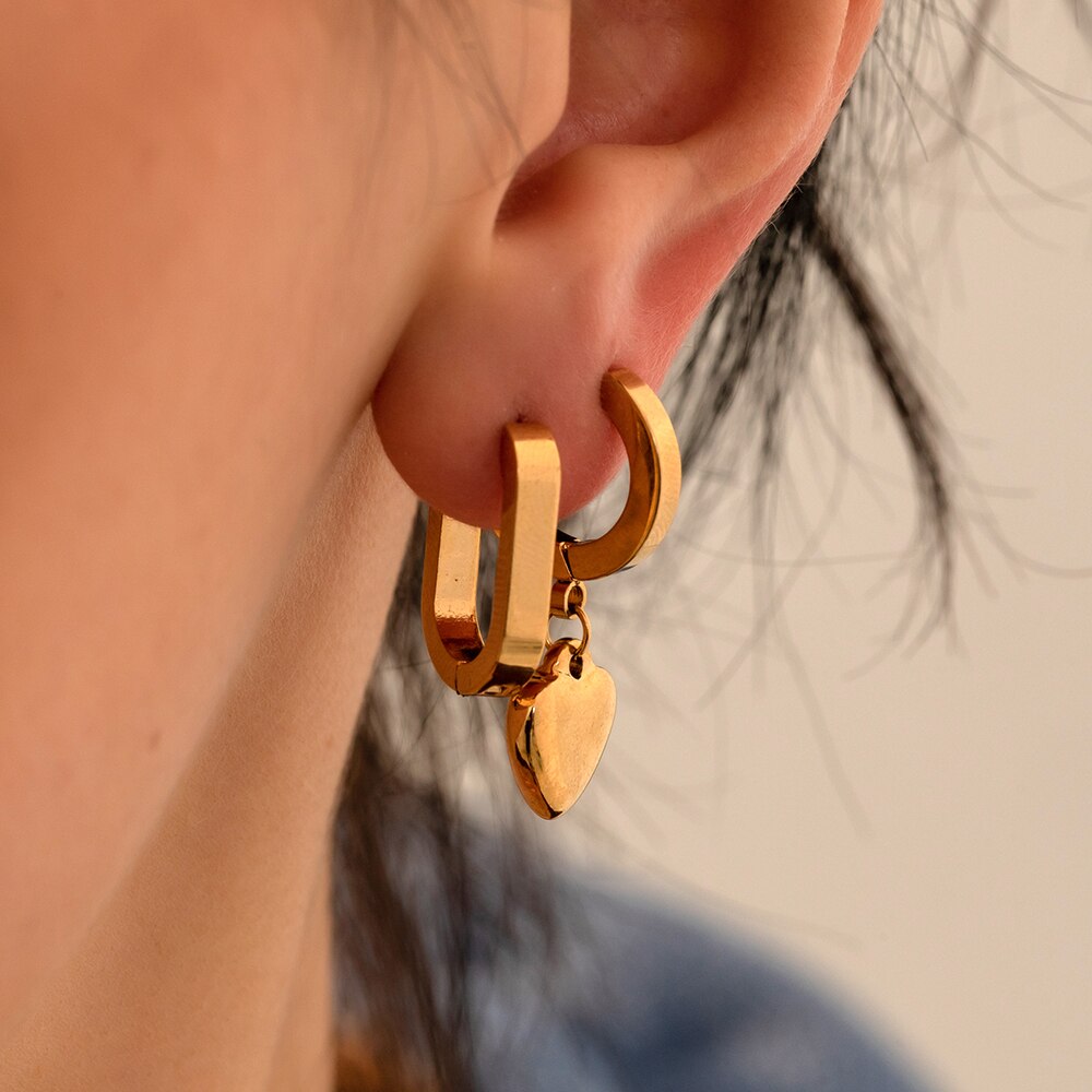 Punk rock longo rebite oco cruz brincos para homem mulher aço inoxidável banhado a ouro huggie hoop brincos moda jóias