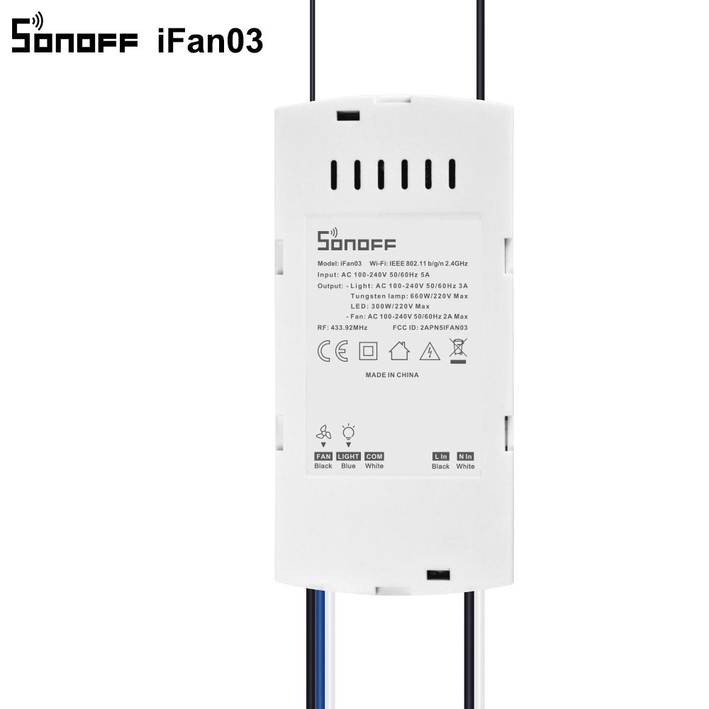 SONOFF iFan03 Wifi Smart Fan Switch Celling Fan/Light Controller 433 RF/APP/Voice Remote Control Adjust Speed Smart Home Module