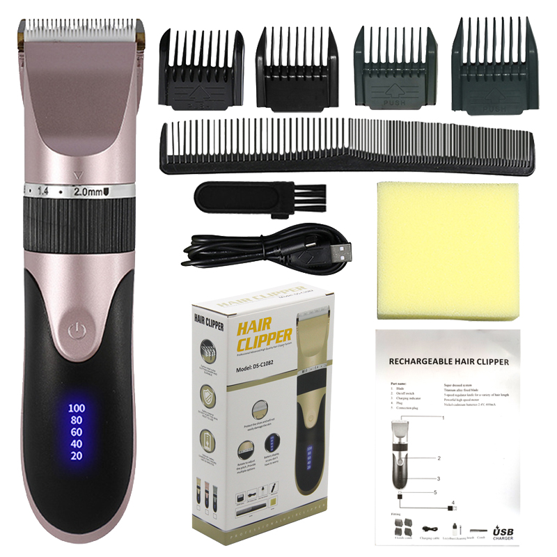 Professionele Tondeuse Mannen Kapper Baard Trimmer Oplaadbare Keramische Mes Haar Snijmachine Volwassen Kid Kapsel Low Noise: pink wiht Box