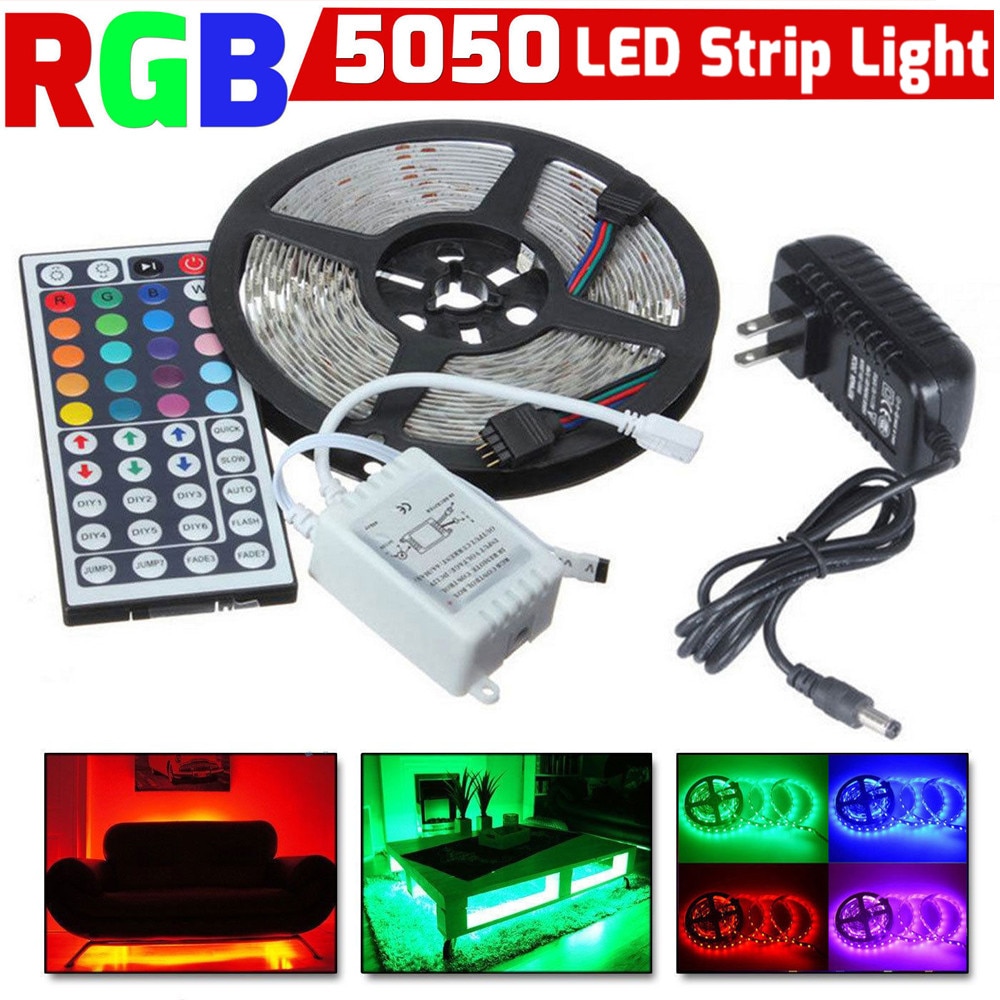 38 # Strip Licht 5 M 300 Leds Lamp Tape Rgb Led Strip Licht Lint Smd 44 Key Ir Remote controler 3a Dc 12 V Voeding Adapter