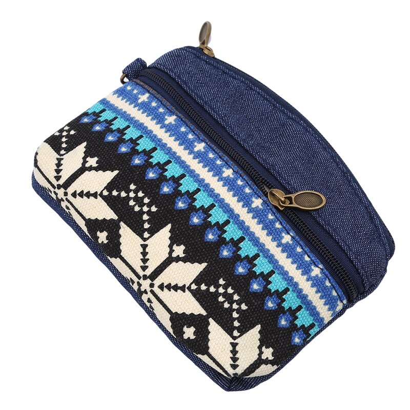Etnisk lerret mini lommebok dame dobbel glidelås mynt vesker barn mynt lommebok for jenter nøkkel lommebøker