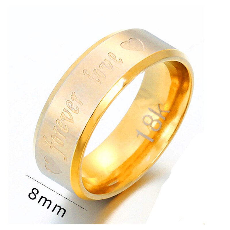 1 Pcs Rvs Heart Forever Love Gegraveerd Paar Ringen Vrouwen Mannen Gold Engagement Paar Set Ring Promise Sieraden: 8 / 1 pcs 8mm