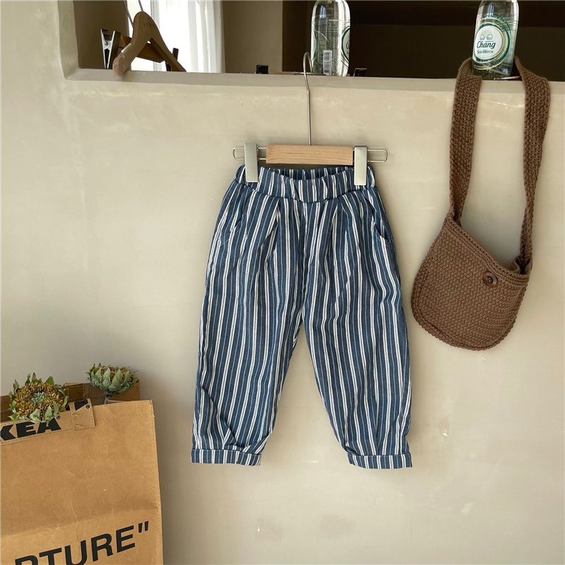 Jongens Retro Dunne Losse Verticale Streep Casual Broek Kids 2 Kleuren Casual Jogger Broek