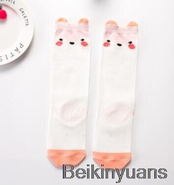 #39 met dierenprint, katoenen babysokken, kniehoge sokken met cartoonprint, schattige kindersokken voor peuters en meisjes: Witte poederbeer / 0 to 1 jaar 23cm