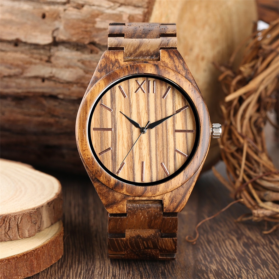 Puur houten horloge heren kwarts houten armband analoge weergave volledig polshorloges horloge voor mannen topartikel: Zonder geschenkdoos
