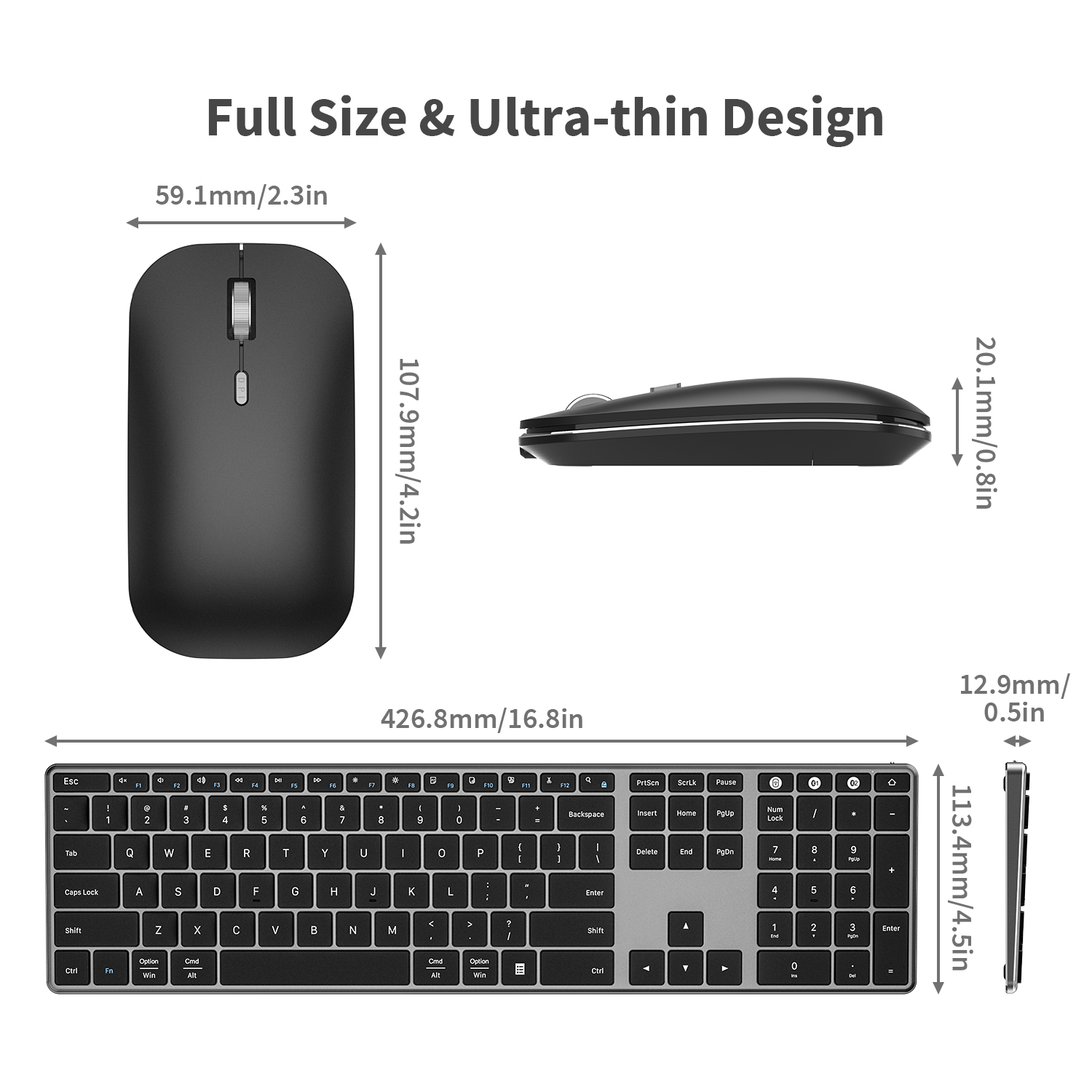 Jelly Comb Rechargeable Bluetooth Keyboard and Mouse Full Size Ultra Thin 2.4G Wireless Bluetooth Keyboard Mouse Combo for Mac