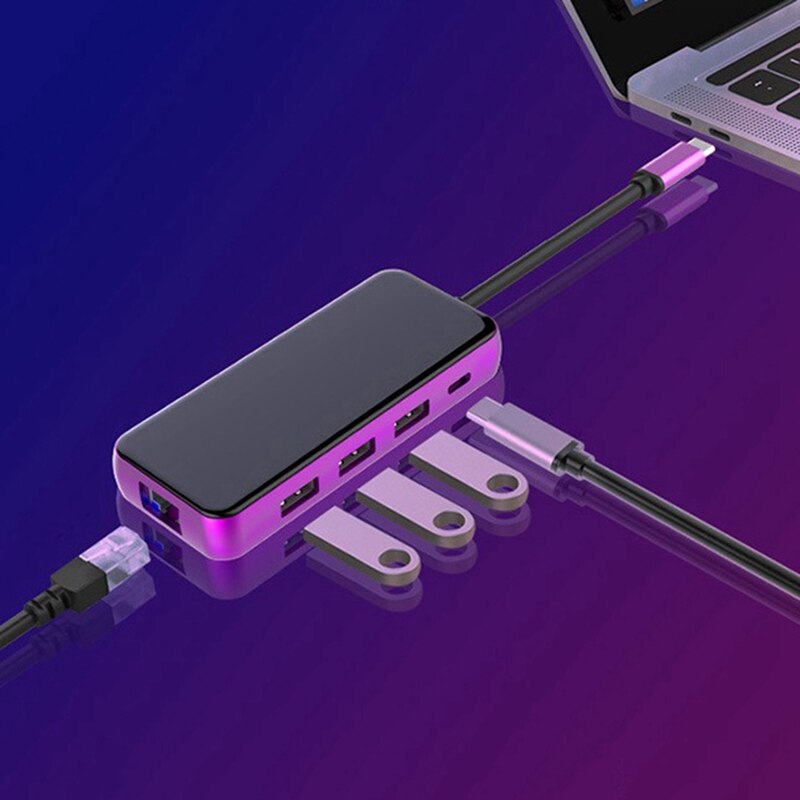 5-In-1 Hub Gigabit Lan USB3.0/RJ45/Pd Type-C Multifunctionele Docking Station