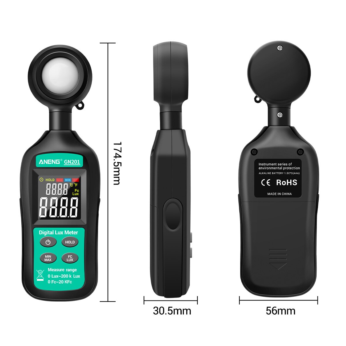 Digital Handheld Lux Meter 0-20,0000 Illuminance Meter LCD Display Illuminometer High Precise Light Meter Photometer Luxmeter