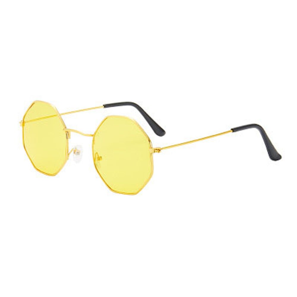 1pc Women Round Irregular Girls Colorful Lens Metal Frame Sunglasses Eyewear Glasses women Drive Goggles Anti-UV400: Gold Frame Yellow