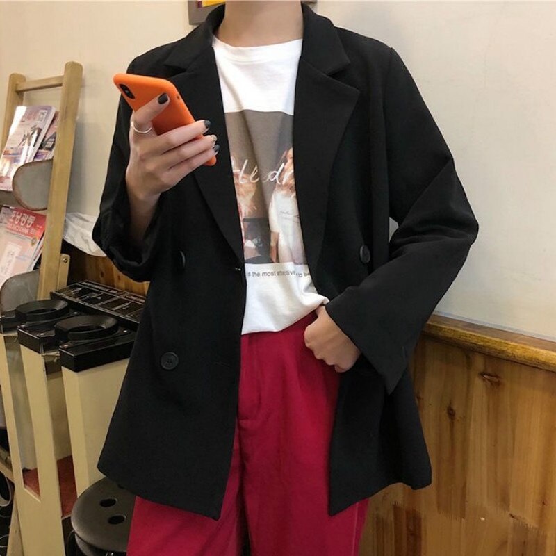 Blazers femmes Beige nouveauté automne Chic Style coréen rétro Double boutonnage décontracté solide Outwear ample classique populaire Simple