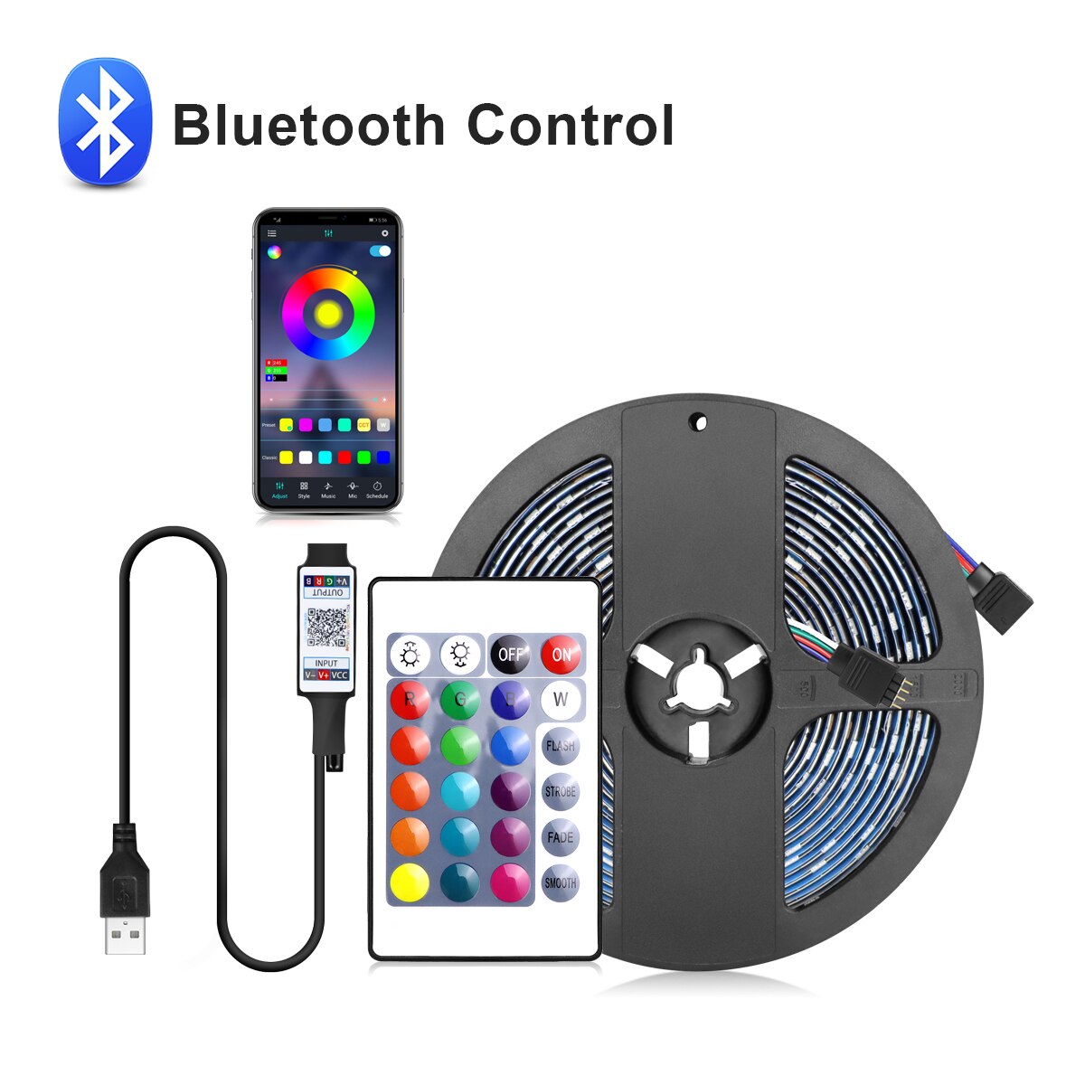 Usb 5v bluetooth led stripe lys rgb 5050 led lys tape 5m 10m 15m 20m tv bakgrunnsbelysning fleksibelt led bånd rom dekor tau: 10m